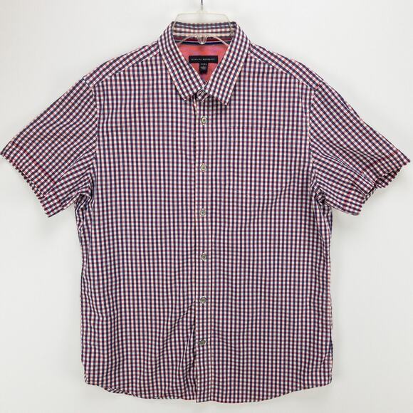 Banana Republic Short Sleeve Button-Up Shirts Men's Large 16 Lot of 2 Check Blue - Picture 2 of 15